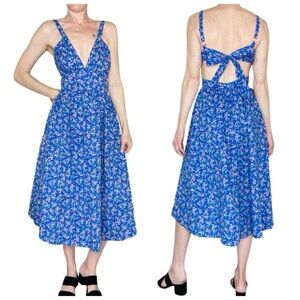 Mable Blue & Pink Floral Cottage Open Back Sleeveless Midi Dress